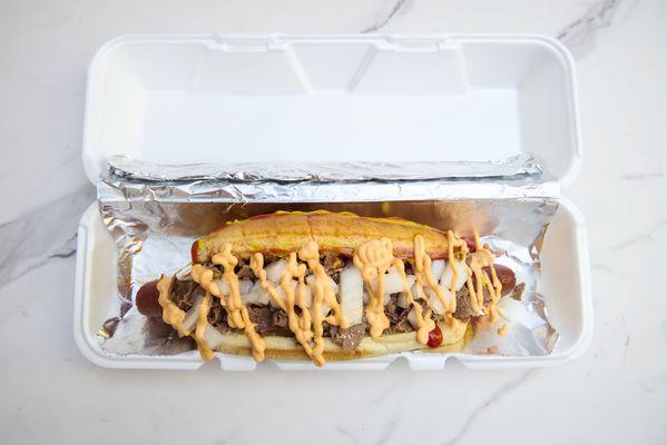 Steak Topped Gypsy Footlong Tube Dog