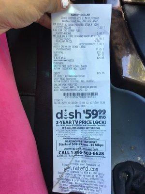 One of my two receipts from my two purchases today.