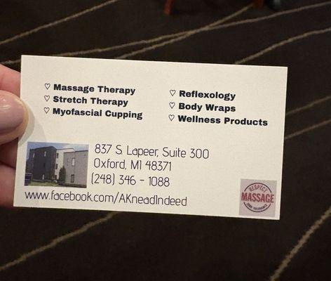 Business cars with massage types.