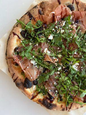 Fig and prosciutto pizza with goat cheese, our fall special! Amazing