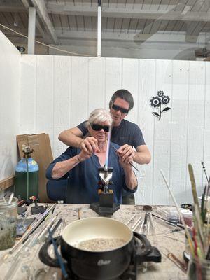 Ben at Tsunami Glass giving a lesson