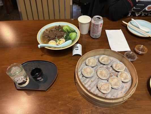 Beef Brisket Noodle Soup, Xiaolongbao, Sake