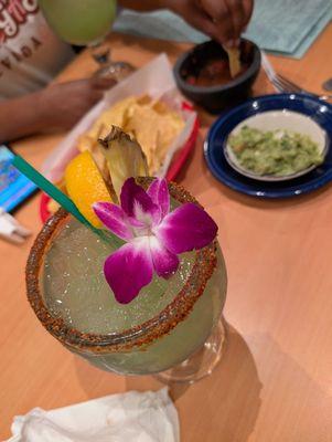 Margarita with tajin, guac.