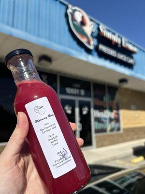 Morning beet cold-pressed juice.