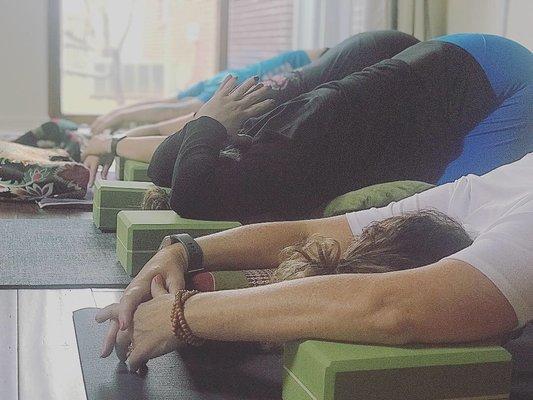 Shoulder opening work during our restorative class