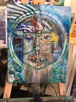 A face an eagle, a coin, einsteinium, patterned line-work,, a key to imagination struggling to accept arbitrary reality from this day forth.