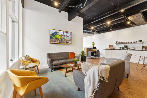 Wall-mounted smart TV showcases our listings & is ideal for CE classes and guest speaker presentations