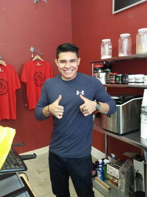 Here's the cutie that fixed up some proteins for us to try.