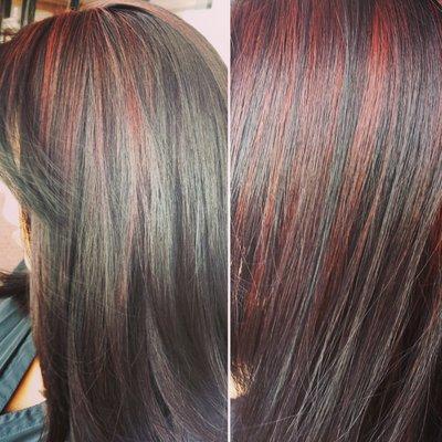 Vibrant red highlights.