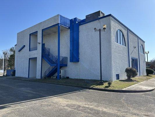 Inside of the building the building has two floors which can be used for separate events with the pool being on the bottom floor
