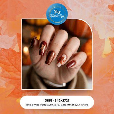 Warm tones and cozy designs bring autumn to your fingertips. Nails that match the beauty of the season. Book today