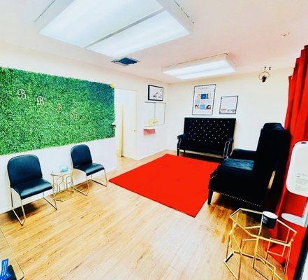 As you wait in the lobby for your appointment, grab a glass of wine/ champagne, listen to your favorite songs or shows on tv.