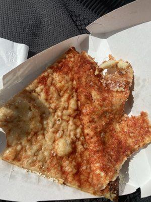 Fresh slice of pizza where is the sauce? If you want a cup of sauce, they wanna charge you four dollars they won't give you a small cup.