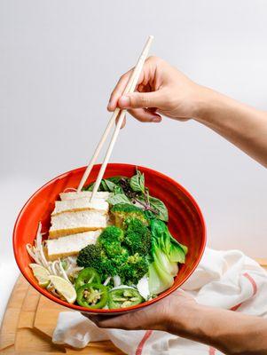 Vegetarian Pho (Tofu, Baby Choy, Broccoli) with Veggie Broth