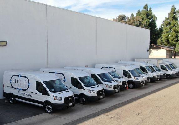 Our full Orange County fleet ready to roll from our Anaheim headquarters! When you call Liquid Plumbing, we're ready to roll.