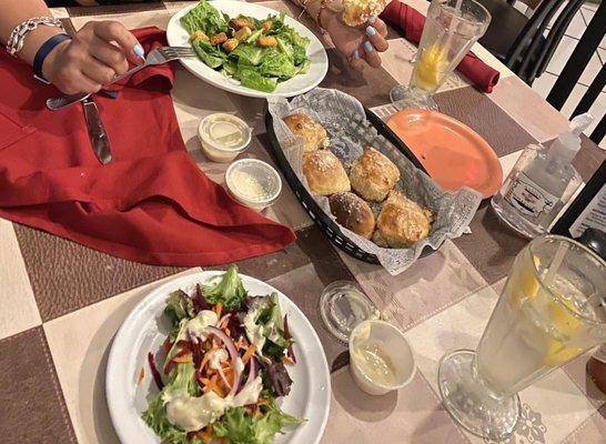 Garlic knots and salad