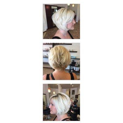 Short and sassy haircut with a GK treatment to prepare her hair for professional color at her next appointment.