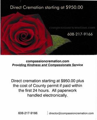 Cremation starting at 950.00