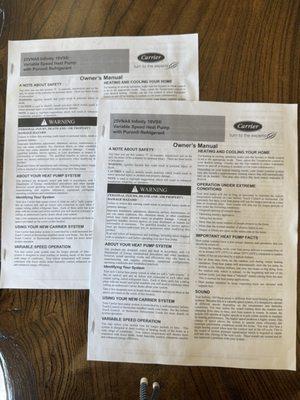 Manuals for the TWO 3 T units we requested quote for replacement.