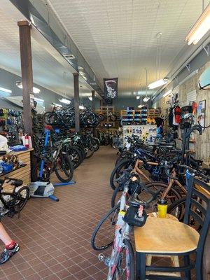 Inside of the bike shop.