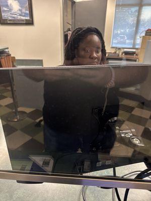 DMV worker. She is not nice and creates problems. My advice of to avoid her. She will create problems for you.