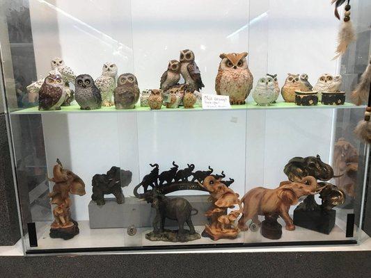 Sunburst Reflections Annex Side 3 Closeup View - Owl Figurines & Elephant Figurines.