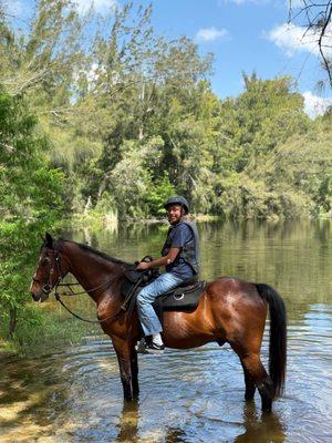 Taking a break in the lake at Treetops Park.
