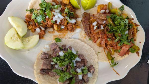 Al Pastor, tongue and alambre tacos with homemade corn tortillas