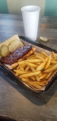 The rib sandwich sauce and pickles only combo nice hot fries diet Pepsi 8/14/2024