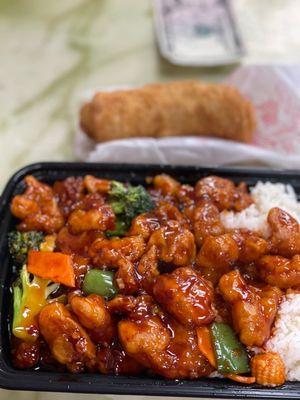 General TSO chicken with white rice.