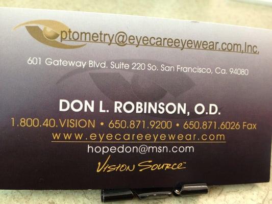 His new business card. I had his old blue one from 2006!