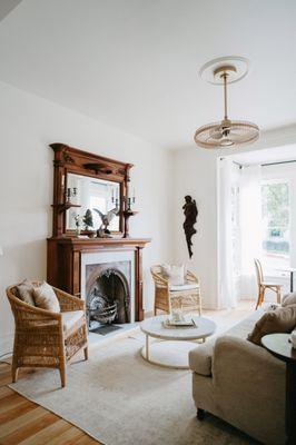 The front parlor seating area faces Broad street perfect for enjoying people watching and local parades.