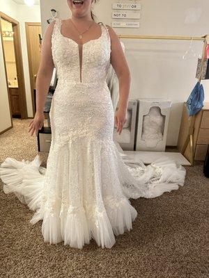 Hem on a wedding gown