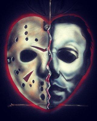 Jason vs. Michael Myers on a black hoodie all airbrush