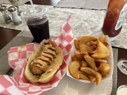Pecking chicken roll and sidewinder fries 6/20/2025