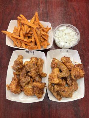 4W - 20pc Boneless & Wings (~$24) & Sweet Potato Fries (~$6)