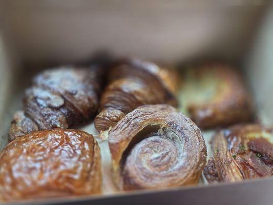 Almost, croissant, savory architoke, chocolate croissant, earl gray, bacon croissant