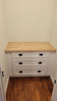 We used the cabinets to create storage space inside the closets