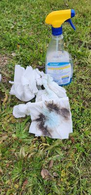I ended up having to clean the windshield, and this is how dirty it was after the carwash. I just used a basic window fluid.
