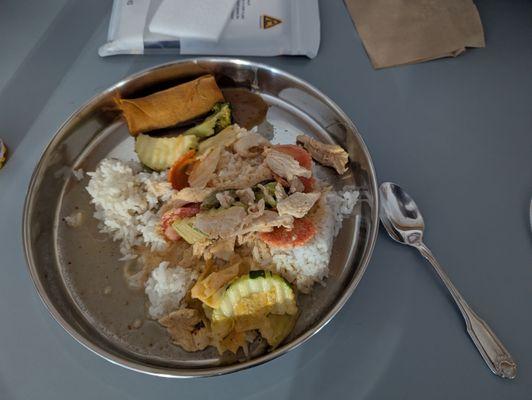 The Penang chicken curry and vegetable spring roll that I took home and enjoyed.