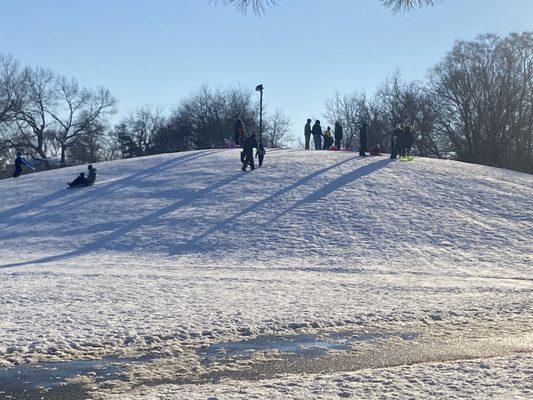 Winter fun-snow sledding hill