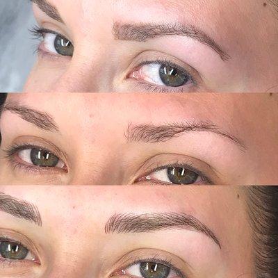 Microblading before and after. Bottom pic is the after. Nice natural looking hair strokes!