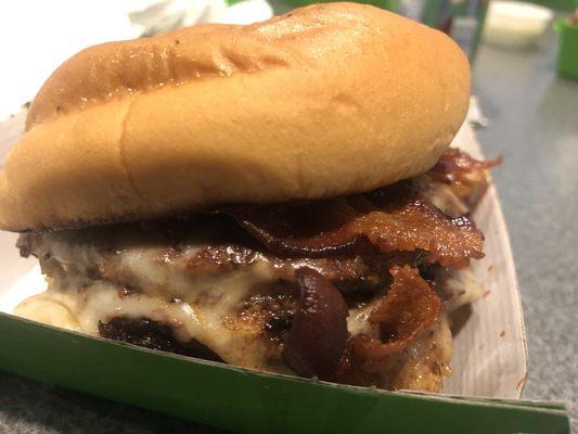 OFD Burger, bacon mushroom Swiss cheese and tomato jam