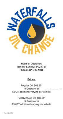 Oil Change Prices. Filter Included.