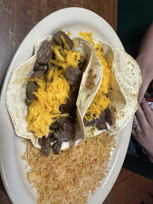 Beef tacos with rice