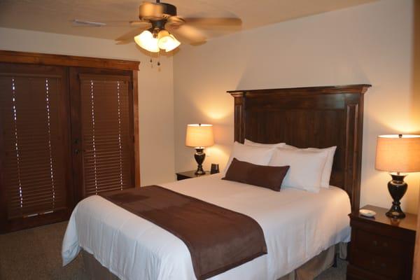Every room is a suite! Each suite has a ceiling fan, 32" flat screen (King Suites have a 42" TV), and a comfortable Euro-Top Mattress