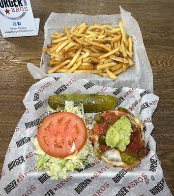 Mexican burger with fries very good!