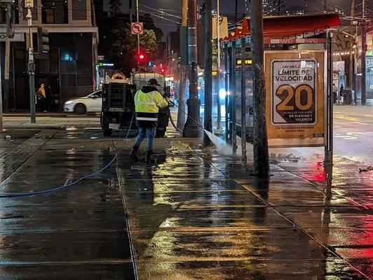 Power washing during the atmospheric river -- Your tax dollars at work . . .