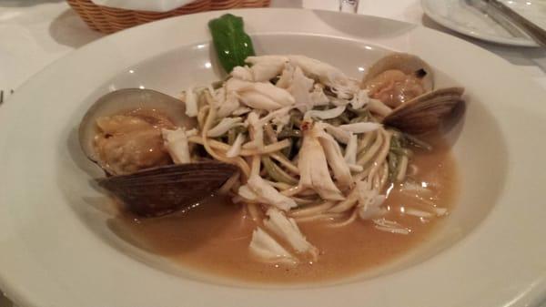 Crabmeat and clams over linguini
