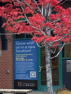 The East Bend Library is set to close on Saturday, November 15, 2025.